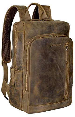 STILORD 'Johnson' Lederrucksack Herren Business Vintage Rucksack für 13,3 Zoll MacBook Laptoprucksack Moderner Daypack für Uni Arbeit Office Echt Leder, Farbe:mittel - braun