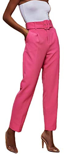 ORANDESIGNE Pantaloni Donna Eleganti a Vita Alta Lunghezza Ritagliata 9/10 con Cintura Decorato Rose XL