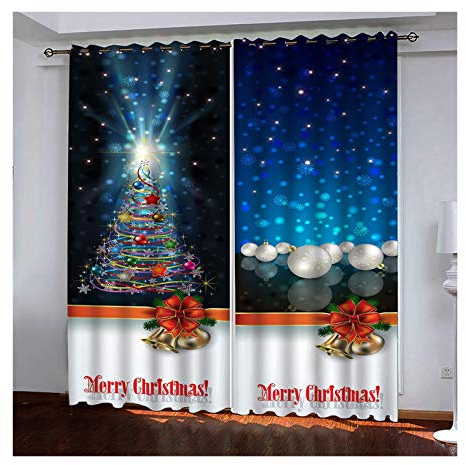Daesar Verdunkelungsvorhänge mit Ösen, Fenstervorhänge Wohnzimmer Modern Weihnachtsbaum und Weihnachtskugeln Merry Christmas Schlafzimmer Vorhang Polyester Lang Gardinen 2er Set Blickdicht 264x115CM