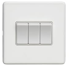 3 Gang 10Amp 2Way Switch Flat Concealed White Plate White Rockers