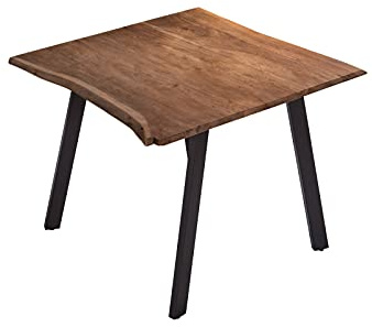 SAM Esszimmertisch 80x80 cm Laxmi, echte Baumkante, nussbaumfarben, massiver Esstisch aus Akazienholz, Baumkantentisch mit Vier Metallbeinen Schwarz