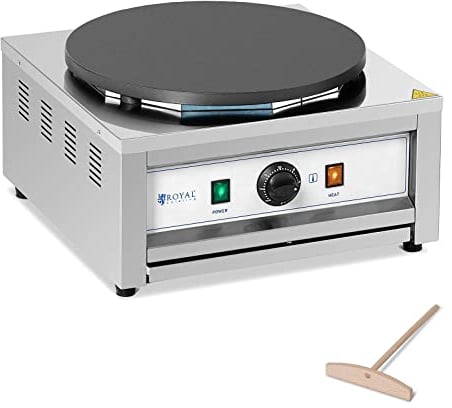 Royal Catering RC-CMS01 Crêpière Électrique Pro Machine À Crêpes Plaque En Fonte 40 cm (400 mm, 3 000 W, 0 - 300 °C, Boitier : inox)