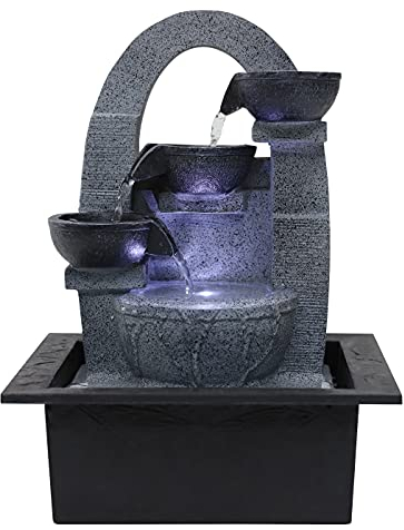 Dehner Zimmerbrunnen Skleda mit LED, 21 x 28 x 18.3 cm, Polyresin, dunkelgrau/grau
