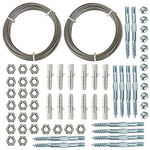 2 Stk. Verzinktes Metall Nature Rankseil-Sets für Kletterpflanzen, Profi-System als Komplettset mit Wandhaltern und 1,8 mm Stahlseil (12 Wandanker, 10m Seil) Rankseilsystem-Komplettset