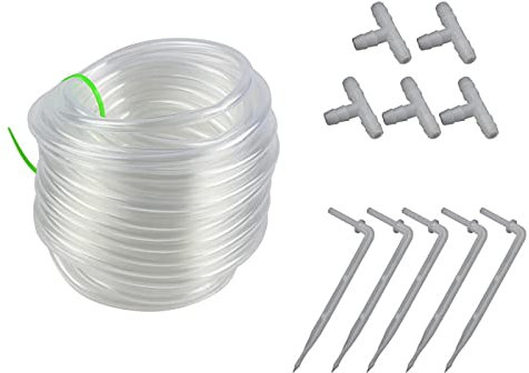 Ruiqas Gotero de riego para jardín, micro sistema de riego automático de curva, goteros de flecha de 4/7 mm, manguera de riego transparente con conectores en T para plantas en macetas, invernadero
