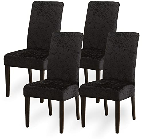 Aisprts Stuhlhussen Velvet Esszimmer Stuhlbezüge Abnehmbare Waschbare Stretch Stuhlhussen 4er Set für Zuhause, Küche, Bar, Hotel, Hochzeit, Zeremonie, Restaurant, Party, B1 Samt Schwarz