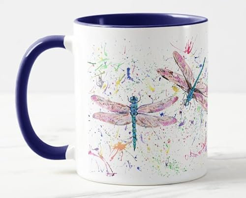 Vixar Libelle Libellen Aquarellkunst Farbige Tasse Geschenk Geburtstag Arbeit Büro Weihnachten Tee Kaffee (Navy)