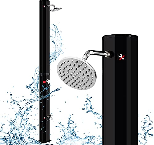 UISEBRT Douche solaire 35 l – Douche de jardin solaire eau chaude max. 60 °C sans raccordement électrique Douche extérieure Douche de piscine Camping avec robinet, pommeau de douche, raccord de tuyau