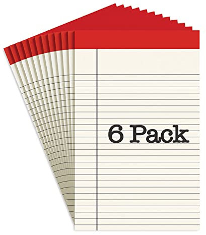 Manaloom Jr. Legal Pad Schreibblöcke, schmal, liniert, farbige Notizblöcke, 12,7 x 20,3 cm, liniert, perforiertes Notizbuch, 50 Blatt Blöcke, 6 Stück (Elfenbein)