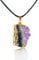 Soulnioi Healing Crystal Amethyst Irregular Teeth Bar Cluster Pendant Necklace Gold Plated Copper Adjustable Black Cord