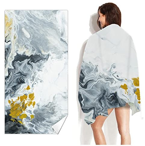 Strandtuch Graues Senfgelb Microfaser Handtücher Strandhandtuch Tragbar Badetuch Sand Proof Strandlaken Ultraleicht Schnelltrocknend Beach Towel Antirutsch Strandtücher Duschtuch 150x180cm