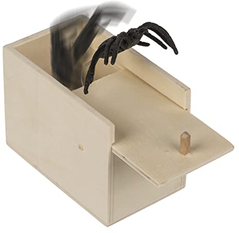 MIJOMA Scherzartikel Spinne in Holzbox – Scary Spider Prank-Box für Kinder & Erwachsene, Partyspaß, Aprilscherz, witziges Mitbringsel, wiederverwendbar