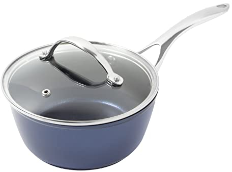 Blackmoor 67469 Blue Pro 20cm Stielkasserolle mit Deckel, antihaftbeschichtet, 5-lagige Hybrid-Steinbeschichtung, geschmiedete Aluminiumkonstruktion, Cool Touch Edelstahlgriff, backofenfest bis 220°C