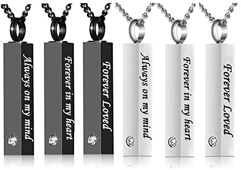 6 Pieces Crystal Silver Black Urn Necklace for Ashes Memorial Cremation Urn Jewelry Bar Locket Keepsake Cube Ashes Necklace for Women Men - Funnel Kit & Flannel Bag (6Pcs necklace)