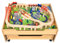 COSTWAY Set Tavolo di Legno con Binari Ferroviari per Bambini, Tavolo Attività e Cassetto con Ruote Bloccabili, con 100 Pezzi Multicolore, Struttura Resistente, Regalo per Bambini +3 anni