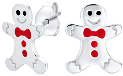 Kleine Lustige Cartoon Weihnachts Winter Emaille Fliege Lebkuchenmann Ohrstecker Für Frauen Teenager In .925 Sterling Silber Feiertagsschmuck