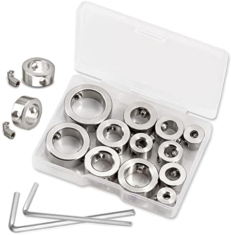LEONTOOL 12 Pcs 3-16mm Drill Bit Depth Stop Collar Set 304 Stainless Steel Drilling Limit Ring Drill Bit Stop Collar Set Stop Bit Collar Set Drill Tool with Hex Wrenches and Storage Box