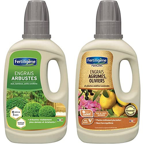 FERTILIGENE FEPO400 Engrais Liquide Arbustes en Pots, Buis et Bambous 400 ml - 400 ml jusqu'à 28 L de solution diluée & Engrais Agrume Olivier et Plante Méditerranéenne Bio, 400 ML