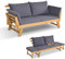 COSTWAY Canapé Lit de Jardin Convertible 2 Places en Bois d’Acacia avec Coussin, Canapé de Jardin 2 en 1 avec Accoudoir Réglable Charge 320KG, pour Patio Piscine Cour (Gris)