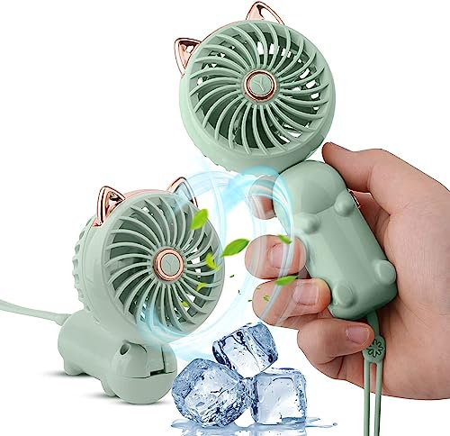 Rofitbest Portable Handheld Fan Mini USB Hand Fan with Rechargeable Battery and 3 Adjustable Speeds Folding Fan, Personal Pocket Fan Travel Fan for Women Girls Kids (Green)