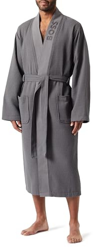 BOSS Herren Loungewear Homewear Hausmantel Morgenmantel Waffle Kimono, Farbe:Grau, Größe:M, Artikel:-032 medium Grey