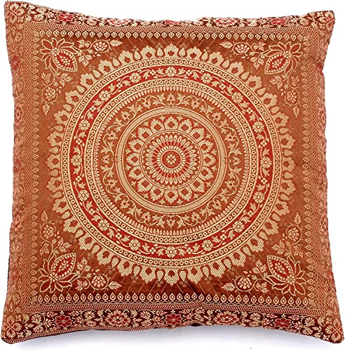 Ruwado Indische Banarasi Seide Kissenbezug, Zierkissenbezug, Sofakissenbezug, Dekokissen, Zierkissen - 40x40 cm | 16x16 Zoll ***Handgewebt und Handgefertigt aus Kaschmir-Indien*** (Chocobraun)
