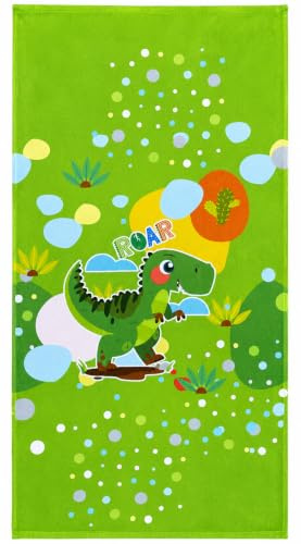 Strandtuch für Kinder, 70 x 140 cm, Dinosaurier, aus Mikrofaser, schnell trocknend