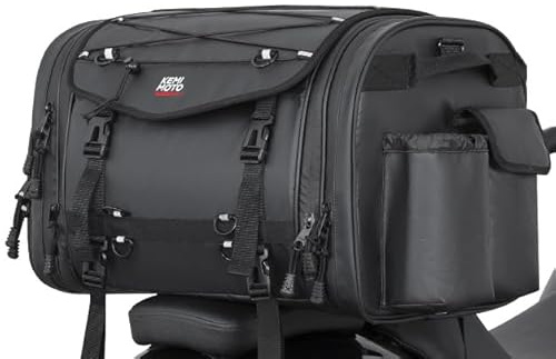 KEMIMOTO Motorcycle Travel Luggage Bags, 60L Expandable Large Capacity Motorcycle Tail Bag, Waterproof Rear Rack Trunk, Motor Pannier Bag with Rain Cover and Straps