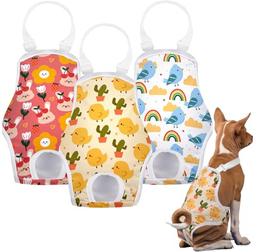 MICOOYO Pantaloni mestruali per cani, confezione da 3 pannolini riutilizzabili per cani, femminili, con bretelle regolabili, lavabili per cani, gatti, cuccioli (Aniamls, S)
