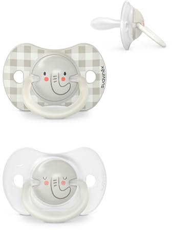 Suavinex, Night&Day Schnuller für Babys von 6-18 Monaten, Leuchtend im Dunkeln Babyschnuller, mit Physiologischem Sauger SX Pro aus Silikon, Symmetrisch, Superweich und Flexibel, Grau, 2er-Pack