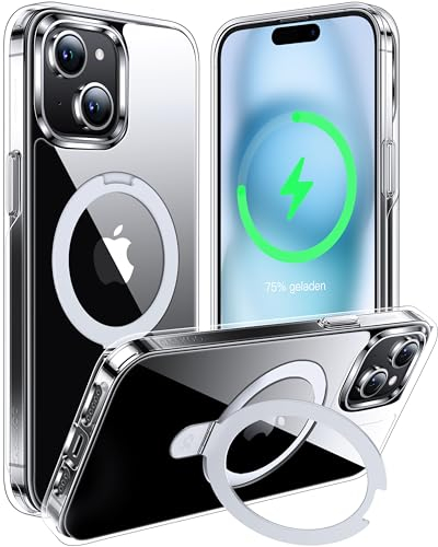 CASEKOO 2024 Neu Magic Stand für iPhone 15 Hülle für MagSafe [Militärschutz] [Unsichtbarer Ständer] Stoßfeste Kratzfeste Schutzhülle Dünne Griffige Handyhülle Clear Case - Durchsichtig