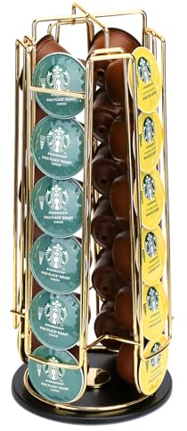 Wrobic Porta capsule da caffè, supporto per 24 capsule, supporto per capsule per Dolce Gusto, dispenser per capsule girevole a 360°, colore oro