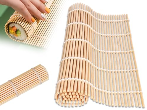 KAPSING Rouleaux de Sushi en Bambou, Tapis à Sushi en Bambou, Tapis à Rouler à Sushi Naturel pour la préparation de Sushi, Ensemble de Sushi DIY