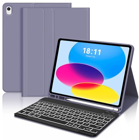 JADEMALL Tastiera per iPad 10 Generazione 10.9/11 2025 A16, Tastiera per iPad 10a/11a Generazione 10,9/11 Pollici, Italiana QWERTY Tastiera Retroilluminata Magnetica Staccabile, Viola