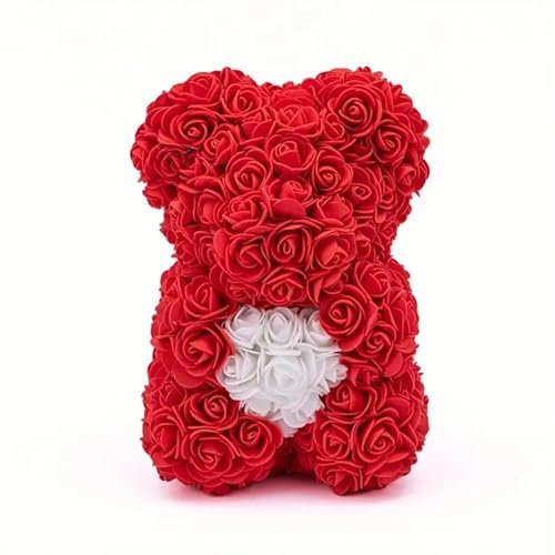 Promo Linge Orso in rosa con nastro nero nella sua scatola – San Valentino, matrimonio, Natale, regalo, compleanno, festa della mamma, colore rosso – altezza 20 cm