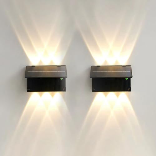 JZCDR 2 Stück Solar Außenwandleuchte 2 Beleuchtungsmodi Solar Wandleuchte Aussen Up And Down Solarlampe LED Wand Außen Wasserdicht Solarleuchten Garten Beleuchtung Haus, Warmweiß