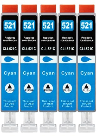 5 XXL Druckerpatronen kompatibel zu Canon CLI-521 C Cyan | für PIXMA IP3600 IP4600 IP4600x IP4700 MP540 MP540x MP550 MP560 MP620 MP620B MP630 MP640 MP980 MP990 MX860 MX870
