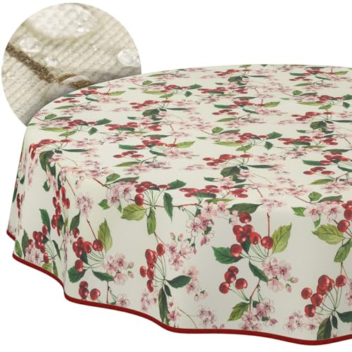 Tischdecke Stoff abwaschbar Tischtuch Tafeldecke pflegeleicht Lotuseffekt schmutz- & wasserabweisend für Indoor Outdoor Tischdecke Rund 140cm mit Saum (Eingefasst) Kirsche