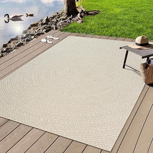the carpet Kansas - robuster In- und Outdoor Teppich im natürlichen Jute-Look, wetterfest, geeignet für Terrasse und Garten, Creme, ca. 160 cm Rund