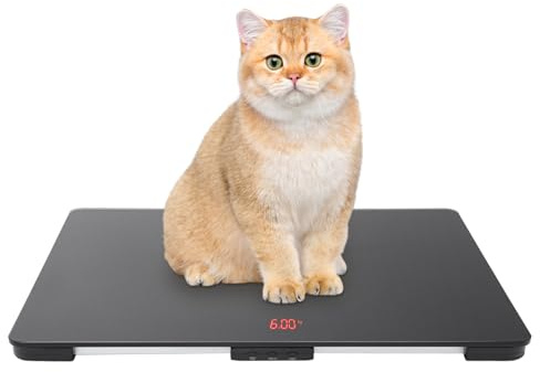 Digitale Tierwaage, 100kg Hundewaage mit 3 Wiegemodi, Gehärtetes Glas Haustierwaage mit LCD Display 10g Innerhalb Messgenauigkeit Veterinärwaage 65 x 45cm