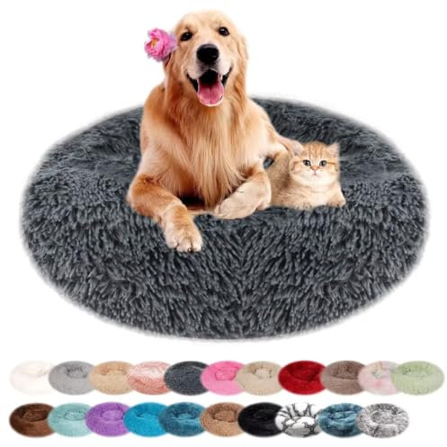 nvdsivee Hundebett Rund Katzenbett PlüSch Hundebetten Maschinenwaschbar Hundematte Hundekissen für Kleine Mittelgroße Grosse Hunde mit Rutschfestem Boden Dunkelgrau 60cm