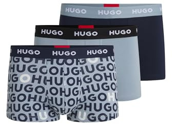 HUGO Mens Trunk Triplet Design Three-Pack of Stretch-Cotton Trunks with Logo waistbands