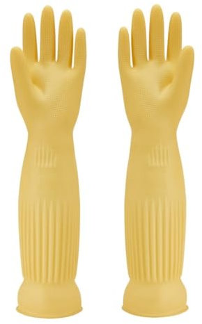 Qilerongrong Guanti in Gomma per Lavare i Piatti in Cucina, Lunghi 45CM, Riutilizzabili, Impermeabili, Giallo, Taglia L