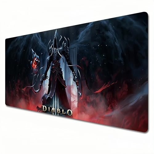 Diablo Mauspad, XXL, Schwarz und Rot, großes Gaming-Mauspad, 900 x 400 cm, geeignet für Büro, Arbeitszimmer, genähte Kanten (A10, XXL)