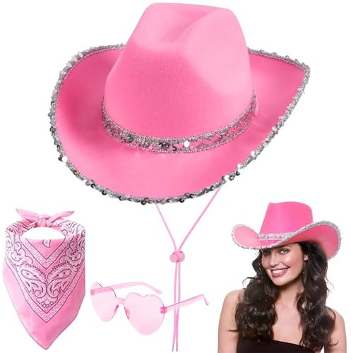 Aomig Chapeau de Cowboy Western - Déguisement pour Adultes avec Lunettes de Soleil et Bandana - Accessoires de Costume pour Halloween et Carnaval