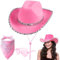 Aomig Sombrero de Cowboy, 3Pcs Sombrero Vaquero Hombre con Bandana y Gafas de Amor, Cowboy Hat Hombre Mujer, Western Cowgirl Hat para Banda Country Playa Natural Brasileño, Rosa