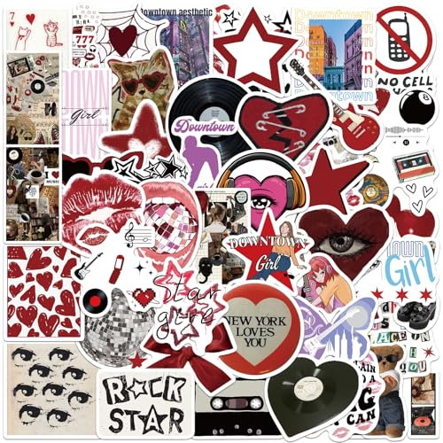 100stk Y2K Aufkleber, Wasserfeste Ästhetische Aufkleber Lustige Y2K Retro Aufkleber Diverse Downtown Aufkleber für Laptop Scrapbook Wasserflasche Gepäck Helm
