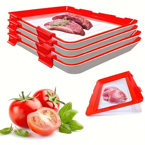 Movehii Food Preservation Tray,Einmachtablett Vakuum Frischhaltetablett mit Elastischer Folie Aufschnittbox Fresh Plate,Kühlschrank Organizer Aufschnitt Wurst Aufbewahrung Aufschnittboxen (3PCS)