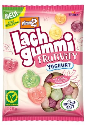 nimm2 Lachgummi Frutivity Yoghurt, vegetarische Fruchtgummis - 1 x 225 g | Fruchtgummi in 6 Sorten mit Joghurt, Fruchtsaft & Vitaminen, Süßigkeit zum Naschen & Teilen für die ganze Familie, veggie