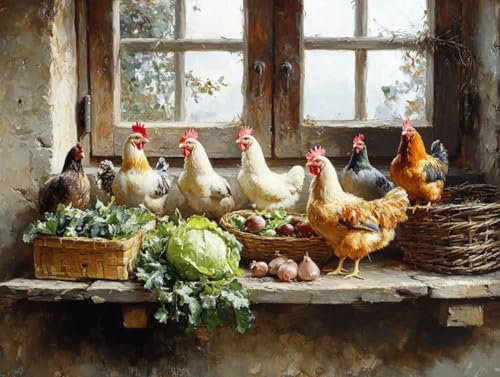 Chicken Paint by Numbers for Adults, DIY Adult Paint by Number Plant Pattern Design, Acrylic Paintngs On Clear Symbols Colored, Easy Acrylic Pigment Drawing Paintwork for Wall Decor, 90x130cm,Model950